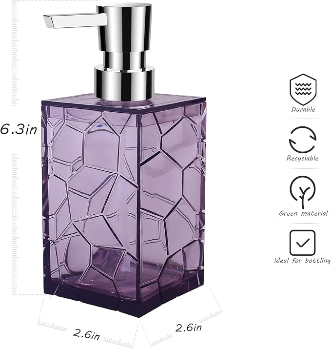 2 Pack Clear Lavender Purple Rust Proof Soap Dispenser, Acrylic Plastic Hand