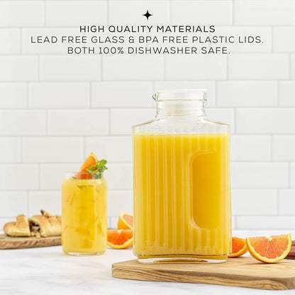 68oz Glass Pitcher with Lid, Rectangle Beverage Serveware and Storage Container