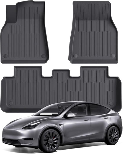Floor Mats Fits for Tesla Model Y 5-Seat 2024-2020 - Custom Fit All Weather Front & Rear Row TPE Car Mats Floor Liners, 3-Piece (Not Fit 7-Seat)