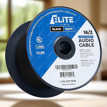 Elite 16/2 Speaker Wire 100ft, UL Listed,