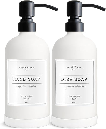 Vine Creations White Glass Soap Dispenser, 2 Pack Kitchen Soap Dispenser Set