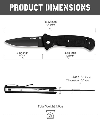 Folding Pocket Knife with Clip, 3.58" 8Cr13MoV Steel Drop Point Blade with G10 Handle, Liner Lock Pocket Knives for Men Outdoor Camping Hunting Hiking Survival Pocketknife