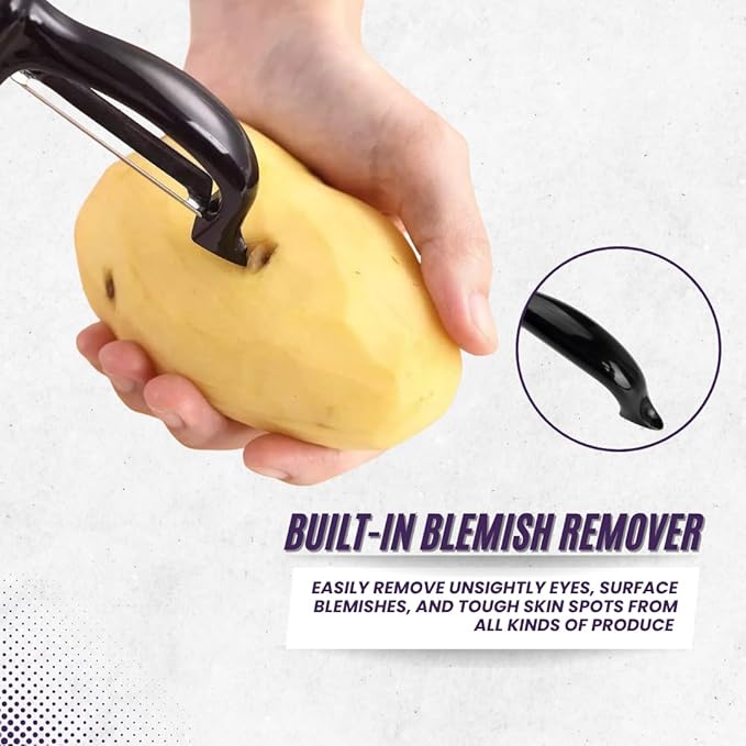 Premium Swivel Peeler- Super Sharp Stainless Steel Blades for fast and efficient Kitchen Prep- Ergonomic Handle- Dishwasher Safe- Equipped with sharp tip to remove Blemishes on Vegetables