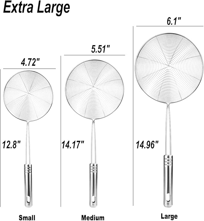 Enhanced Version Stainless Steel Spider Strainer Skimmer Ladle, Pasta Strainer