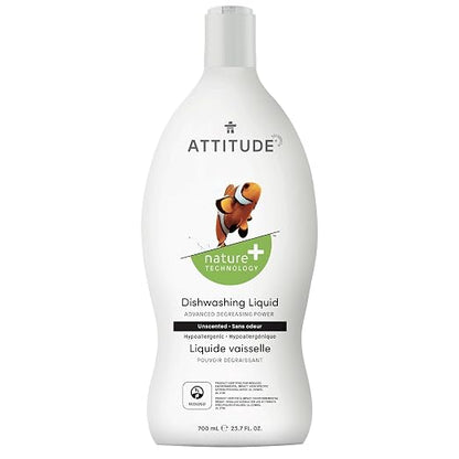 ATTITUDE Liquid Dish Detergent, Hypoallergenic Plant- and Mineral-Based Ingredients & Soothing Hand Soap for Sensitive Skin Enriched with Oat and Chamomile, EWG Verified