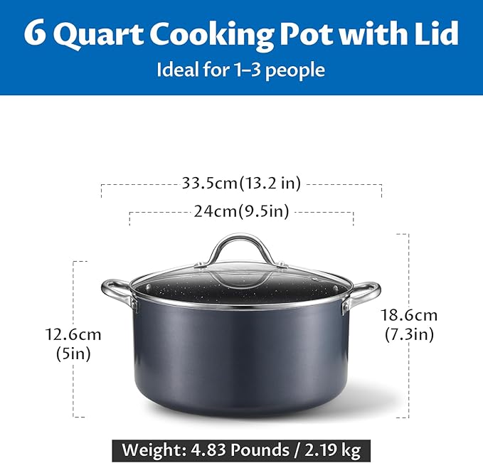 BEZIA 6 Quart Cooking Pot, Non Stick Induction Stock Pots