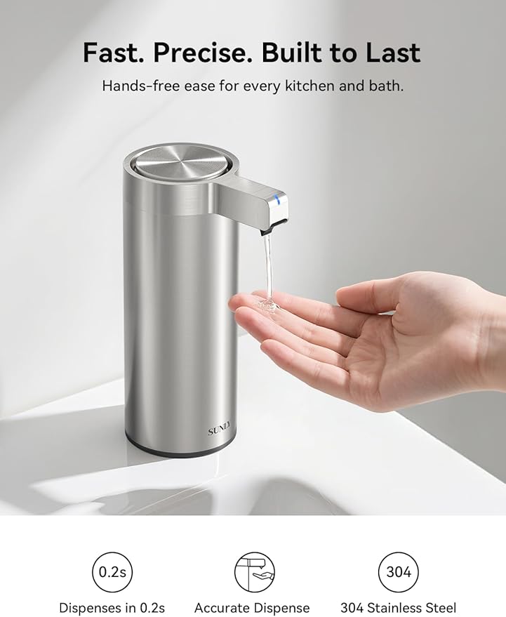SUNLY Touchless Automatic Soap Dispenser – Clog-Free Pump, 0.2s Fast Sensor