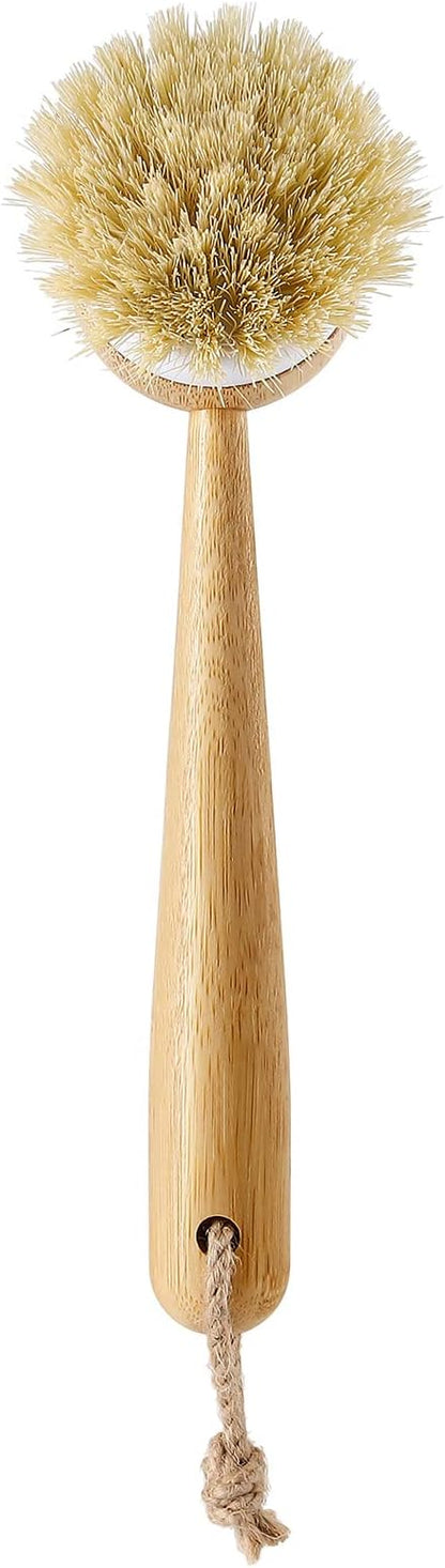 SUBEKYU Dish Brush with Handle, Natural Bamboo Dish Scrubber Brush, Kitchen
