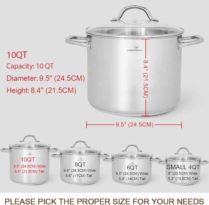 HOMICHEF 10 Quart Stock Pot
