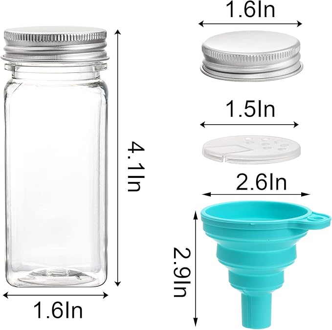 WUWEOT 24 Pack Plastic Spice Jars, 4 oz Spice Bottle Square Seasoning Containers