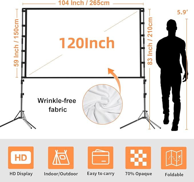 Projector Screen and Stand, GAINVANE 120 inch Portable Projector Screen Indoor