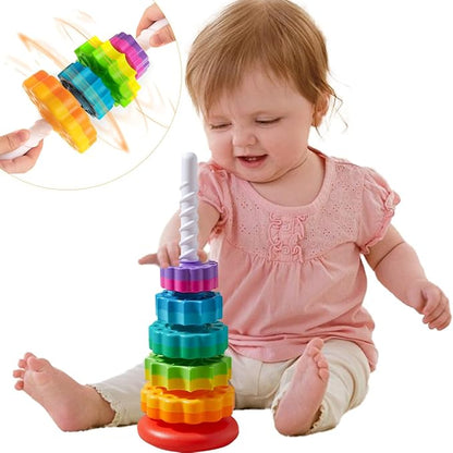 Rainbow Spinning Toy, Stacking Toy for Toddlers 1-3, Educational Montessori, Developmental Baby & Toddler, Autism Sensory, Gifts for One Year Old Girl Boy