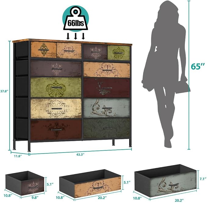Dresser for Bedroom with 12 Drawers, Tall Fabric Drawer Dresser, Chest of