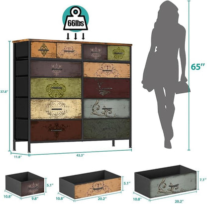 Dresser for Bedroom with 12 Drawers, Tall Fabric Drawer Dresser, Chest of