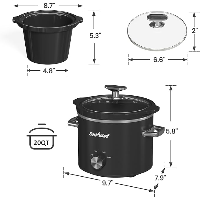 Sunvivi 2 Quart Slow Cooker, Small Slow Cooker