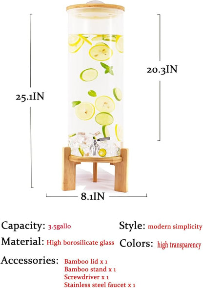 Beverage Dispenser, 3.5 Gallon Glass Drink Dispenser
