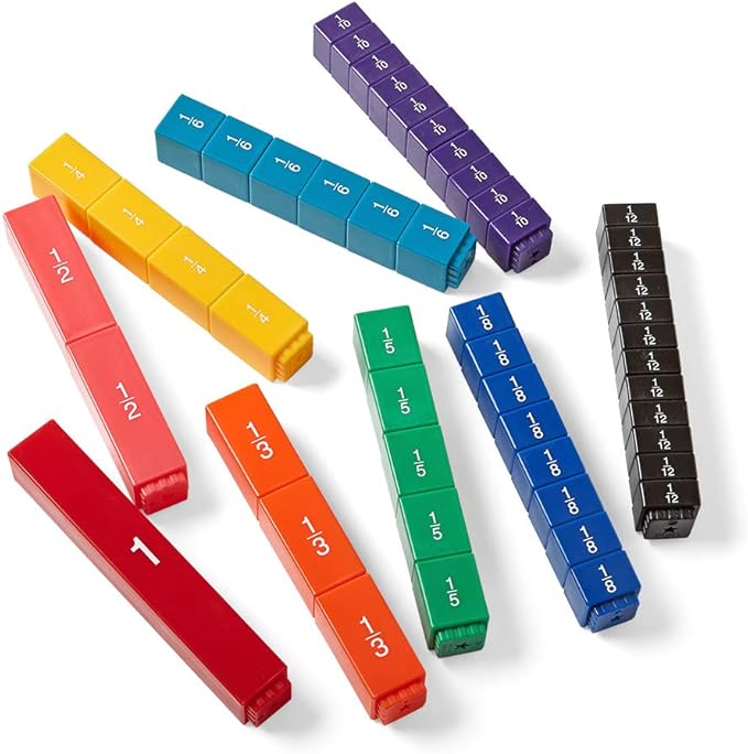 hand2mind Rainbow Fraction Tower Cubes, Montessori Math Materials, Fraction Manipulatives, Unit Fraction, Fraction Cubes, Math Manipulatives for Elementary School, Homeschool Supplies (15 Sets)