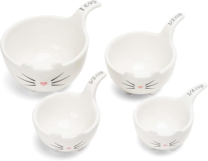 White Cat Measuring Cups & Spoons Gift Set – Ceramic Kitchen Tools