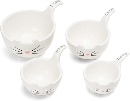 White Cat Measuring Cups & Spoons Gift Set – Ceramic Kitchen Tools