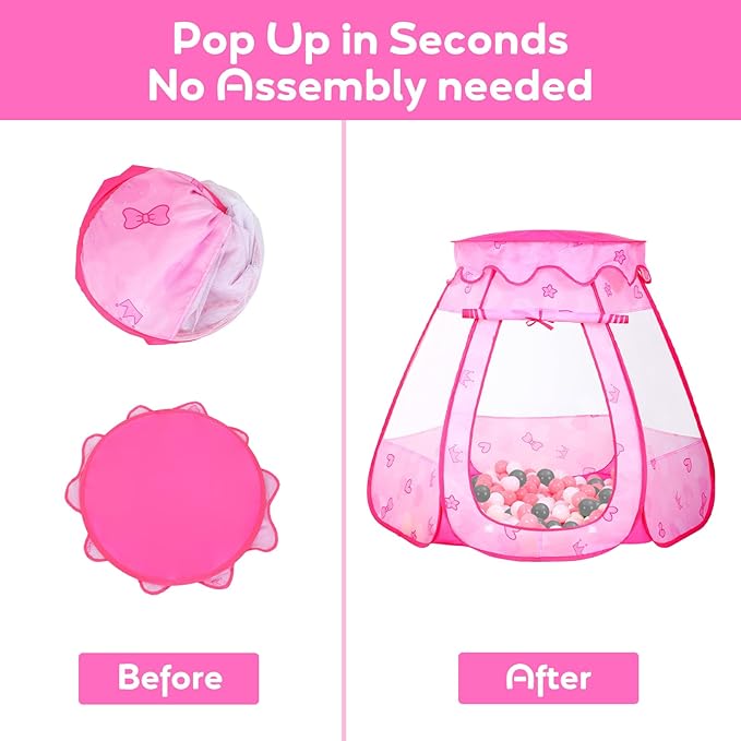 Baby Ball Pit for Toddler with 50 Balls, Kids Pop Up Play Tent for Girls, Princess Toys for Children Indoor Outdoor Playhouse with Carry Bag