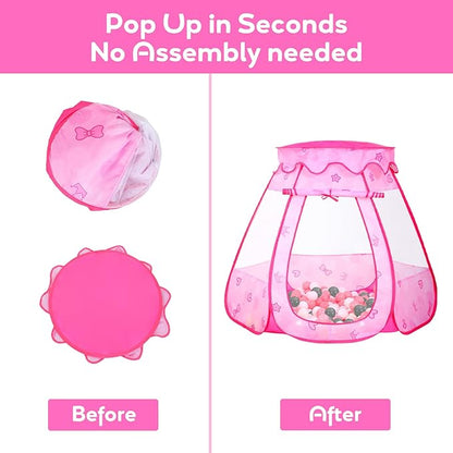 Baby Ball Pit for Toddler with 50 Balls, Kids Pop Up Play Tent for Girls, Princess Toys for Children Indoor Outdoor Playhouse with Carry Bag