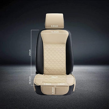 Elantrip Auto Car Seat Covers Leather Car Seat Protector for Women Airbag Compatible Diamond Pattern PU Seat Cover Universal Fitness 2PCs Beige