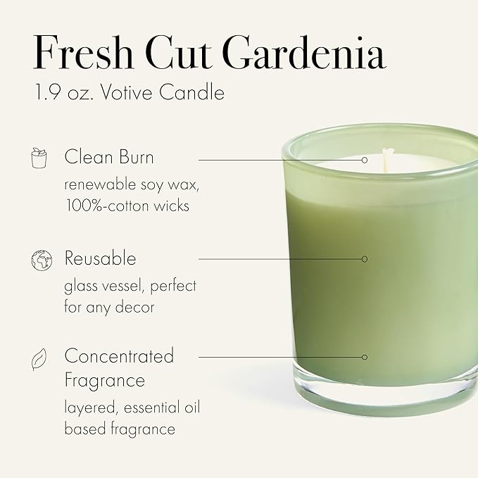 LAFCO New York Votive Candle, Fresh Cut Gardenia - 1.9 oz - 20-Hour Burn Time - Reusable Glass Vessel - Made in The USA