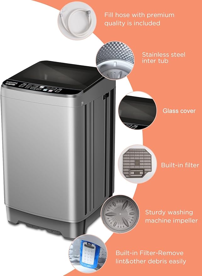 25 lbs Washing Machines with 10 Program 8 Water Level, Full Automatic Washer