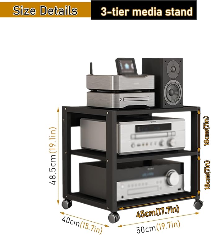 Dernoing 3 Tier Audio Rack Tower, CD Record Player Stereo Receiver AV Equipment