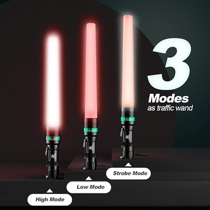 RoadHero 2 Pack Traffic Wand, 16 Inch Flashlight Led Traffic Control Baton, Small Orange Safety Wands, Air Marshaling Wand with 5 Flashing Modes, Night Signal Light for Airport, Parking Directing