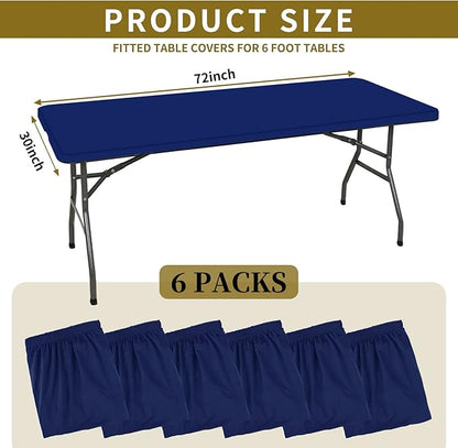 6 Pack Stretch Fabric Table Top Cap Cover, fits 6' Tables, Spandex Table Covers Washable Elastic Rectangle Tablecloth Protector for Indoor Outdoor Party Picnic Wedding, Navy Blue, 30" W x 72" L