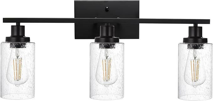 WINSHEN Wall Sconce Lighting 3-Light Matte Black Bathroom Vanity Light Fixtures