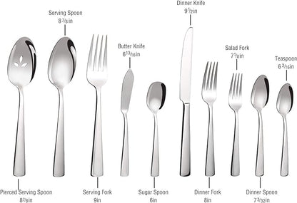 45-Piece Flatware Sets, Silverware Set for 8, Durable Stainless Steel Tableware in Ergonomic Design Size and Weight, Kitchen Utensils Set with Steak Knives, Rust-proof, Dishwasher Safe