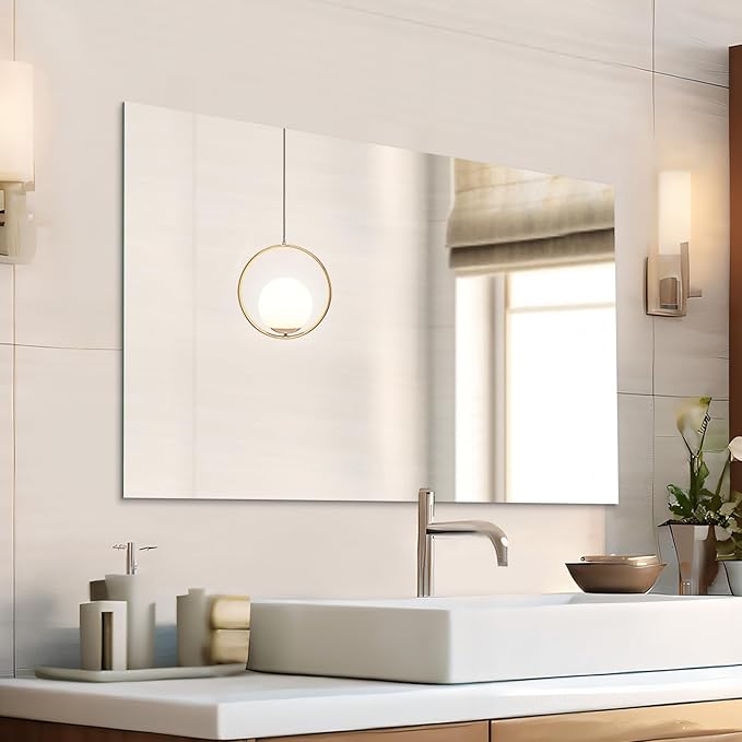 Mirrorons Frameless Mirror, Wall Mirror 48" x 30", Modern Bathroom Mirrors