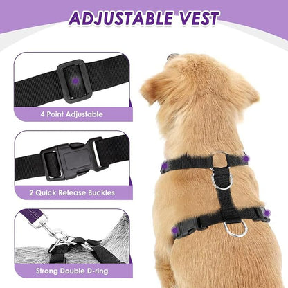 Lukovee Dog Car Harness Seat Belt, Adjustable Mesh Breathable Vest with Elastic Bungee Tether, Soft Padded 2-in-1 Safety Car Harness Seatbelt for Small Medium Large Dogs (Purple,L)