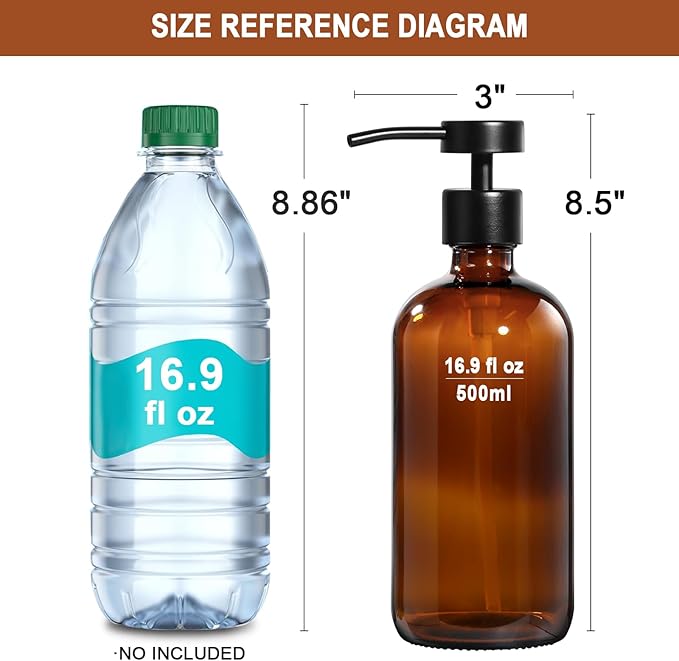RYTOXILO Hand Soap Dispenser for Bathroom 2 Pack, Amber Glass Soap Dispenser