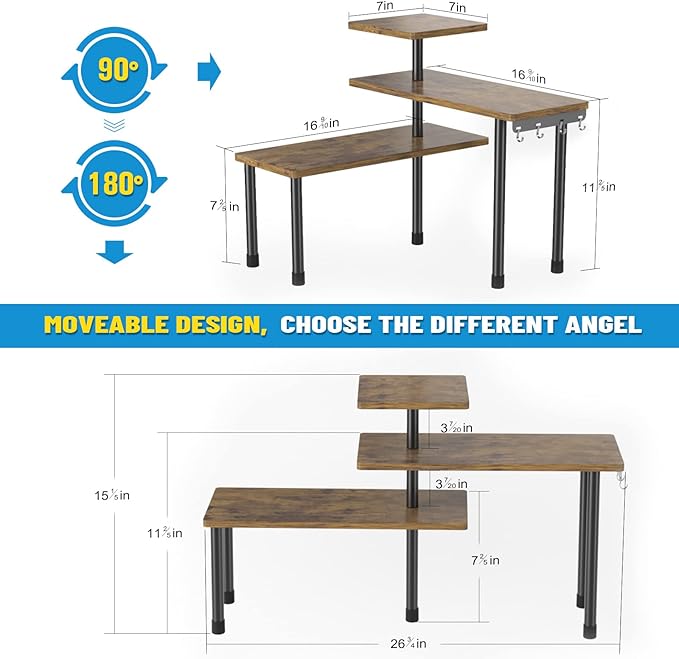JayRex Countertop Organizer Organization, 3 Tier Moveable Corner Shelf Organizer