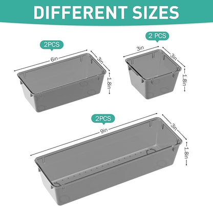 WOWBOX 6 Pack Clear Drawer Organizer Set, Acrylic Drawer Storage Trays