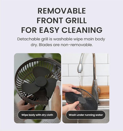 Claymore V600+ Black Rechargeable Portable Fan ??7,800mAh Battery, 4-Speed BLDC Ultra-Quiet Air Circulator USB-C Charging 32 Hrs Runtime Tripod Mountable Adjustable for Camping, Indoor, Outdoor