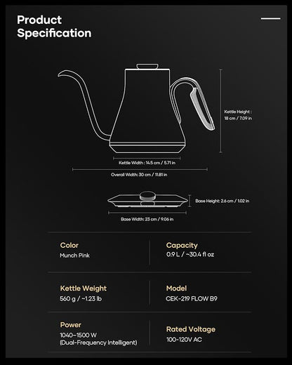 Cocinare FLOW B9 Gooseneck Electric Kettle, Precise Temperature Control