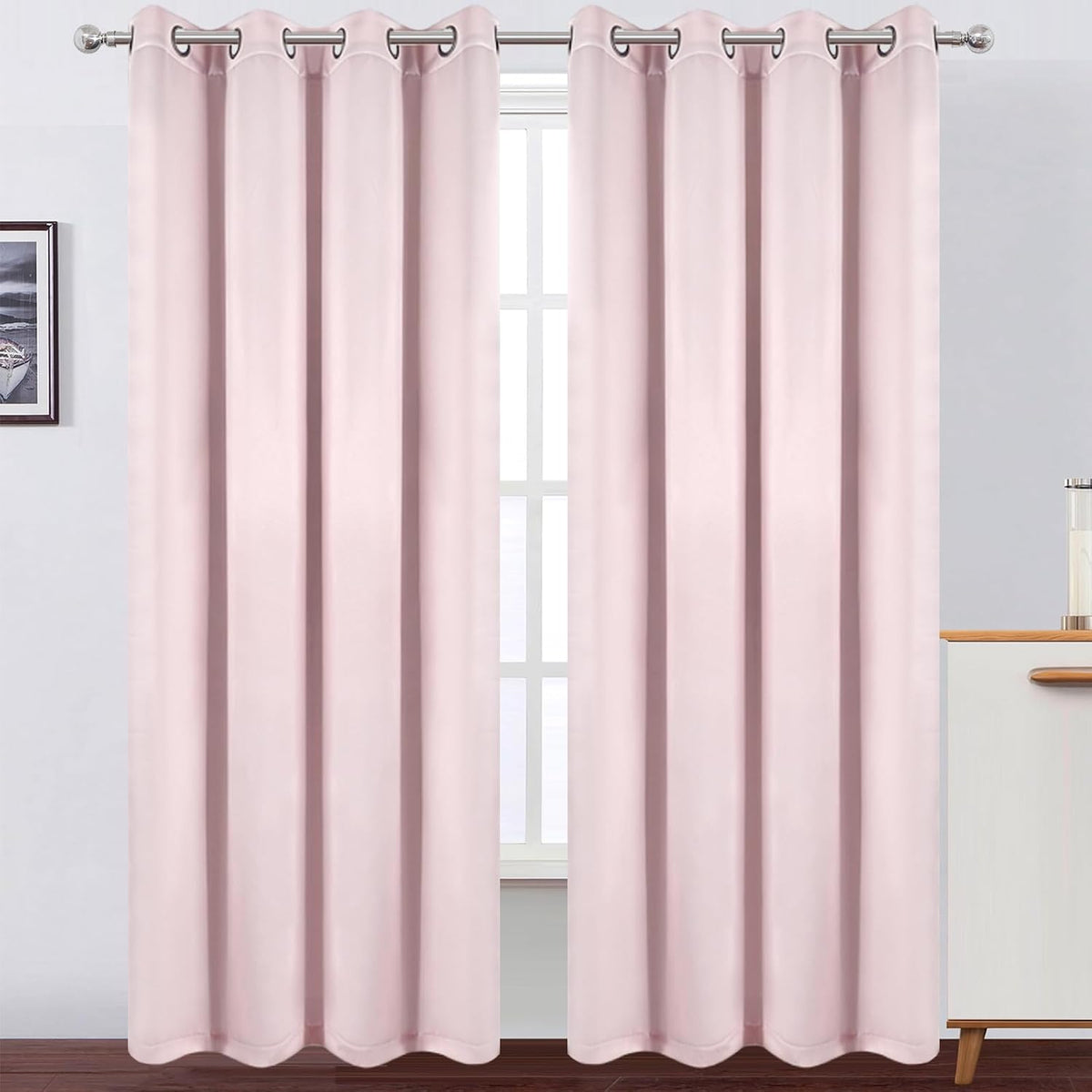 100% Blackout Curtains 52 x 84 Inches Long Thermal Insulated Baby Pink Curtains with Black Liner Set of 2 Panels for Nursery Room