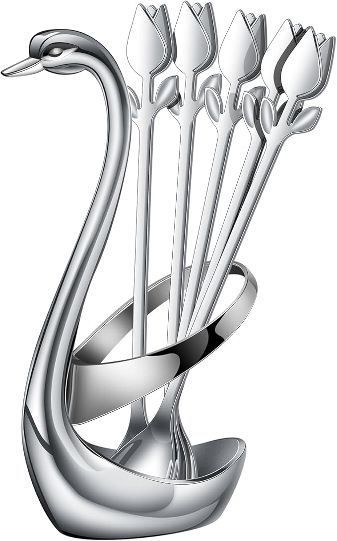 Silver Small Coffee Spoon Holder Set, Swan Base