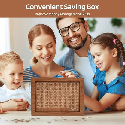 10000 Savings Challenge Box, Money Saving Box with Money Target and Numbers, Cash Vault Wooden Savings Box, Wooden Money Box, Coin Counter Piggy Bank for Adults, Wooden Coin Bank for Kids 5,000