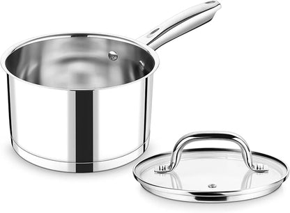 P&P CHEF 2 Quart Saucepan with Lid Set, Stainless Steel Small Cooking Pot