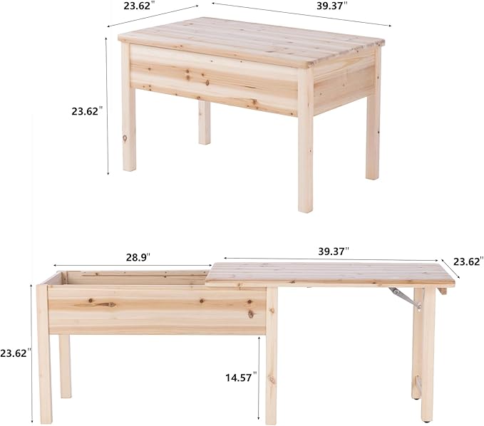 BIRASIL Wooden Kids Table with Storage, Sensory Tables with Folding Lid for Children, Elevated Activity Play Table for Indoor Outdoor, Natural Wood