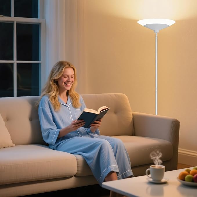 SIBRILLE White Torchiere Floor Lamp - 30W Dimmable LED Standing Lamp