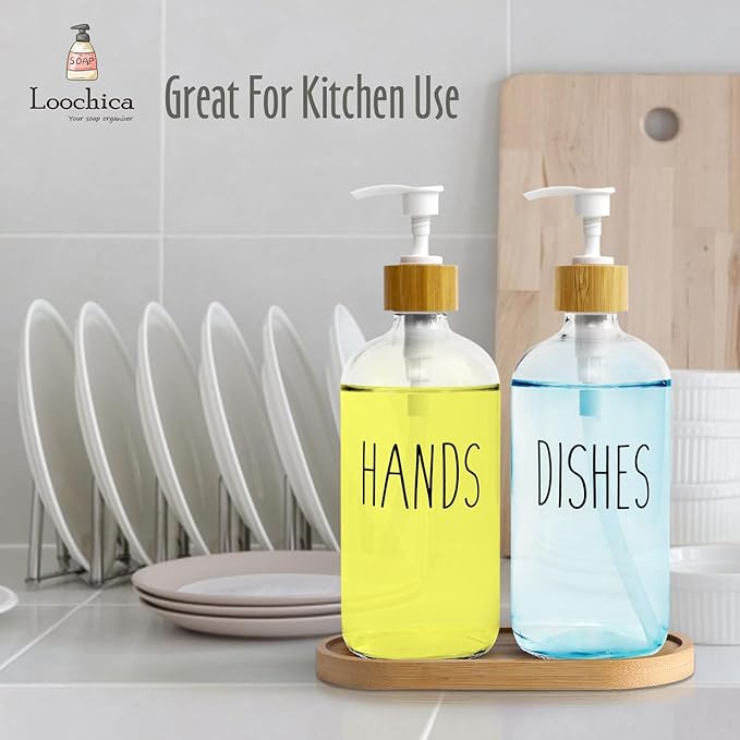 LOOCHICA Clear Glass Soap Dispenser Set