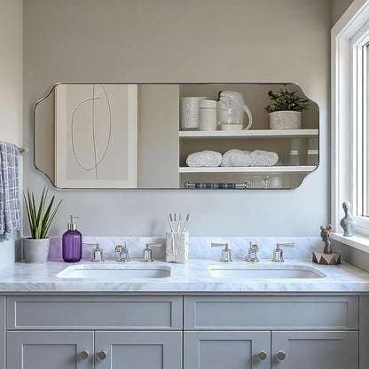 ANDY STAR 18" x 48" Full Length Wall Mirror, Large Brushed Nickel Bathroom