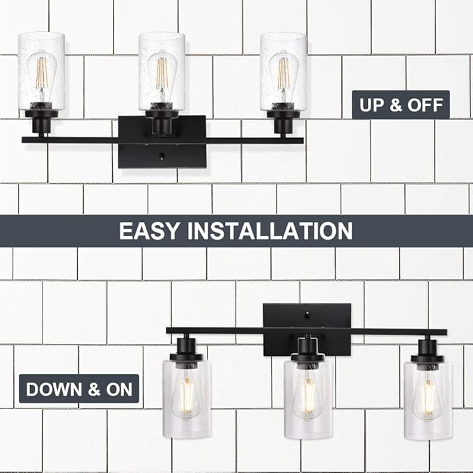 WINSHEN Wall Sconce Lighting 3-Light Matte Black Bathroom Vanity Light Fixtures