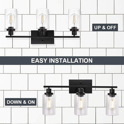 WINSHEN Wall Sconce Lighting 3-Light Matte Black Bathroom Vanity Light Fixtures